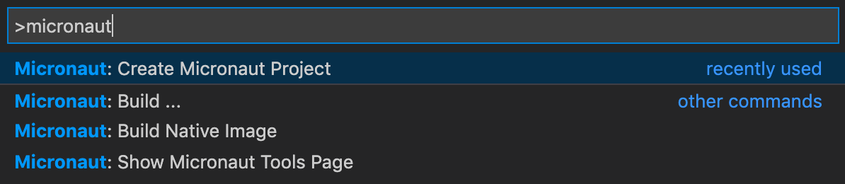 Micronaut VS Code Commands