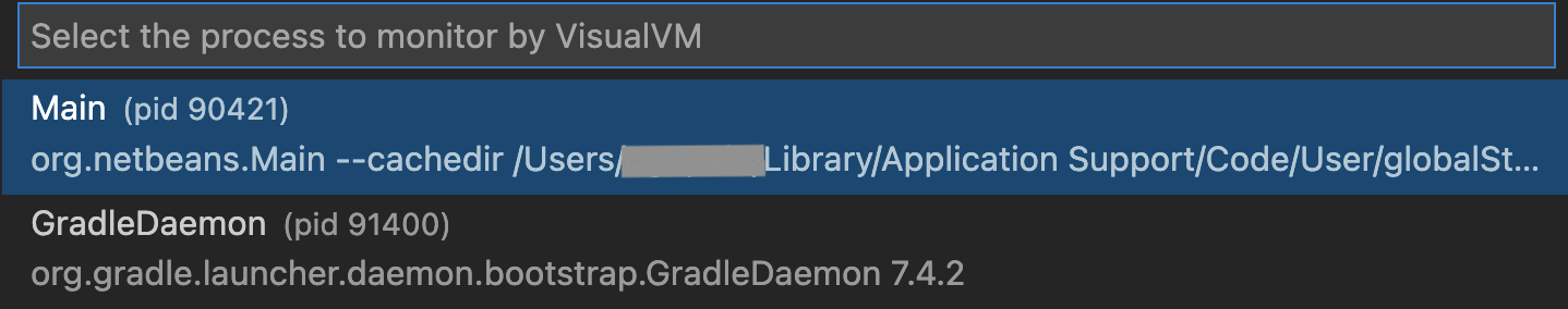 VisualVMでモニターするJavaプロセスの選択