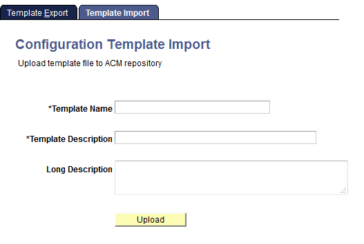 Configuration Template Import page