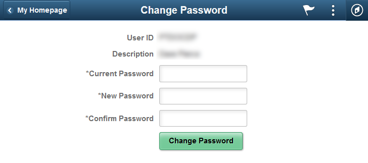 Change Password page: Runtime rendering