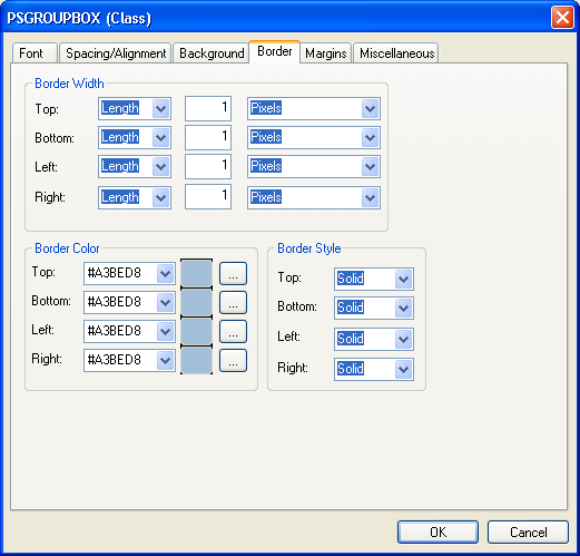 PSGROUPBOX (Class) dialog box: Border tab