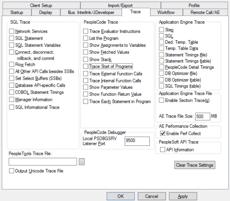 Application Engine Performance Data Collection check box