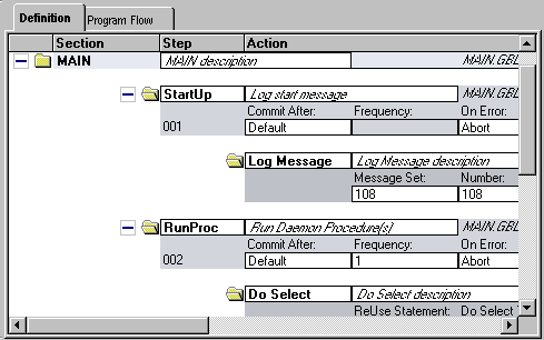 Example of Application Designer Definition view