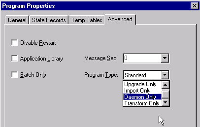 Program Properties dialog box: Advanced tab