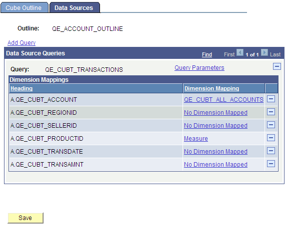 Data Sources page with column mapped to dimension