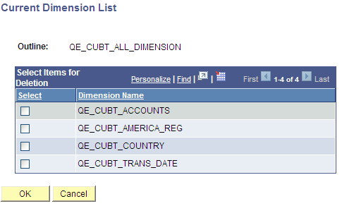 Current Dimension List page