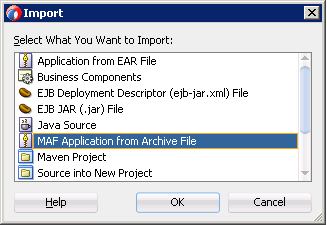 Select MAF Application from Archive File on the Import dialog box.