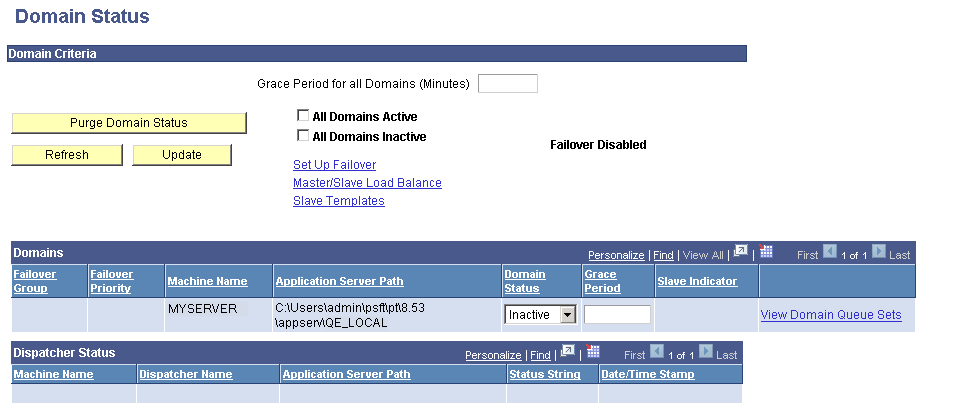 Domain Status page