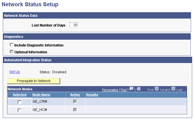 Network Status Setup page