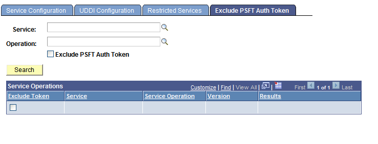 Services Configuration - Exclude PSFT Auth Token page