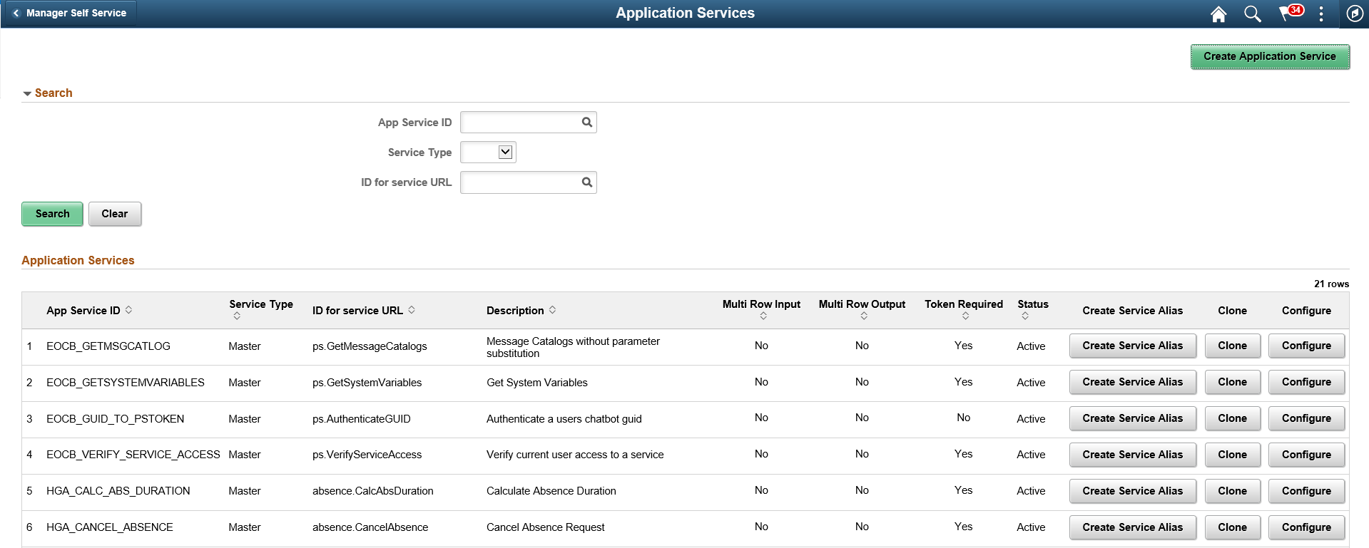 Application Services page