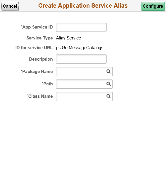 Create Application Service Alias dialog box