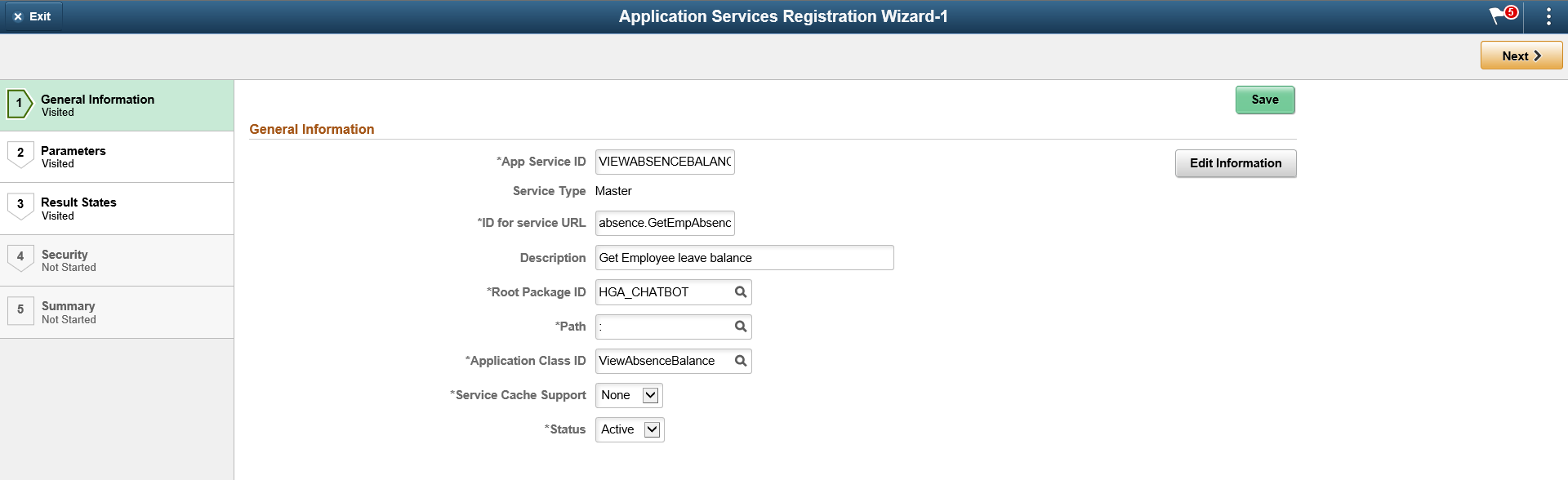Application Service Registration Wizard - General Information page