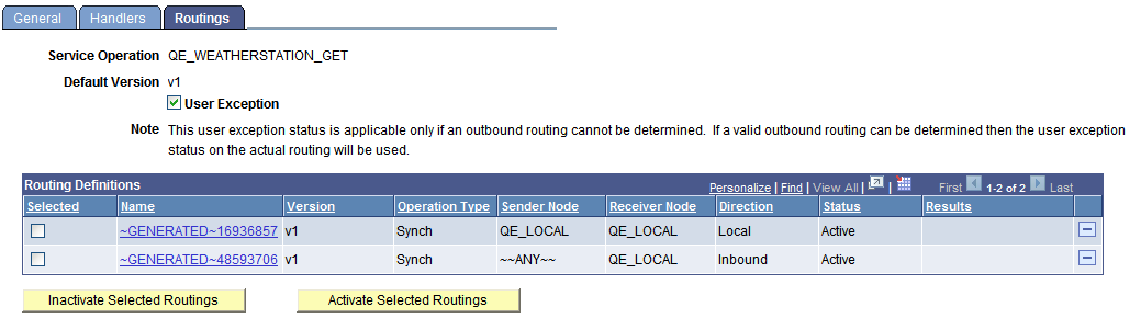 Service Operations - Routings page for a REST service operation