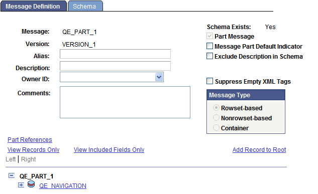 Messages - Message Definition page