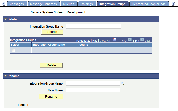 Service Administration - Integration Groups page