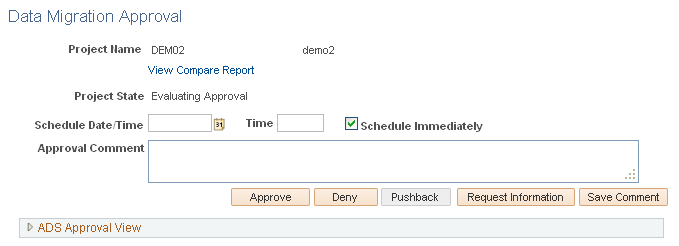 Data Migration Approval page