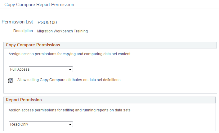 Copy Compare Report Permission page