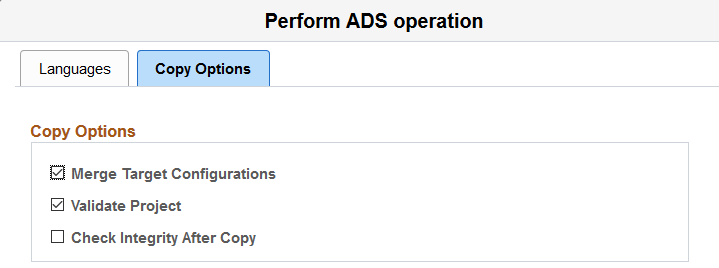 Copy From File - Copy Options page