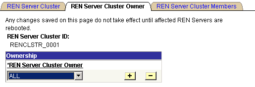 The REN Server Cluster Owner page showing the REN server cluster ID and having the editable REN Server Cluster Owner editable field
