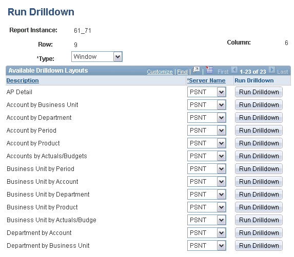 Run Drilldown page