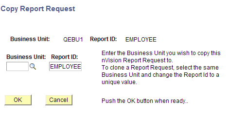 Copy Report Request page
