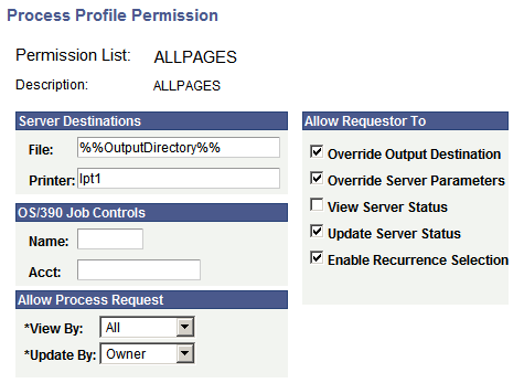 Security - Process Profile Permission page