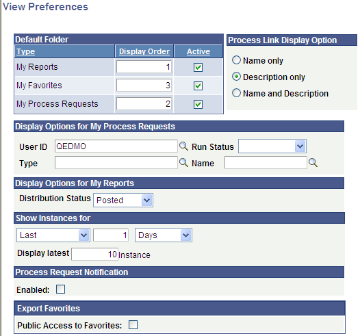 View Preferences page