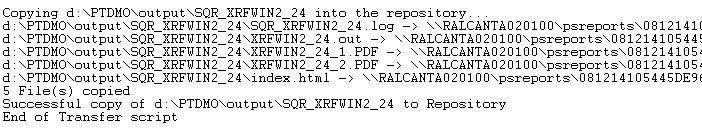 Example of transfer log using the XCopy command