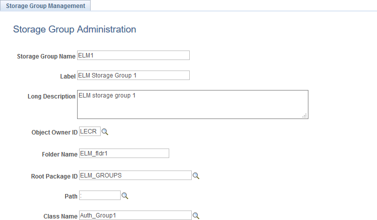 Storage Group Management page