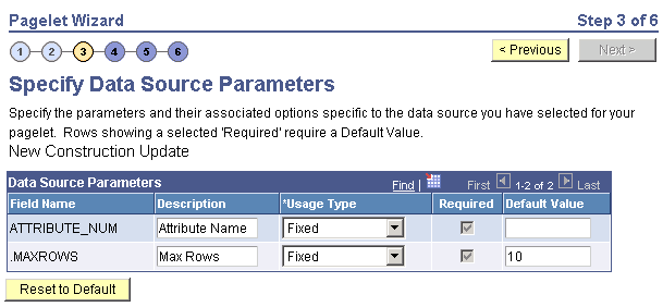 Specify Data Source Parameters page