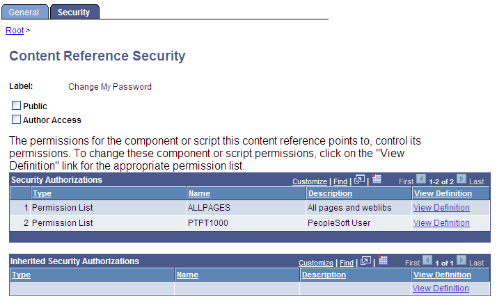 Content Ref Administration - Security page