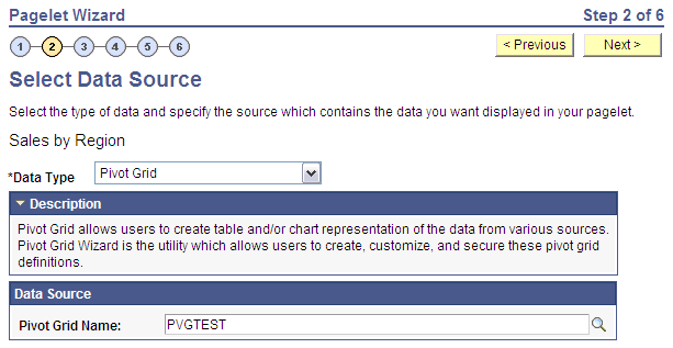 Select Data Source page - Pivot grid