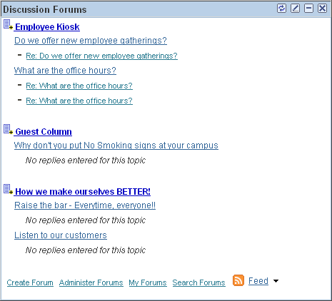 Example of the Discussion Forums pagelet as a narrow pagelet