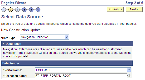 Select Data Source page - Navigation collection