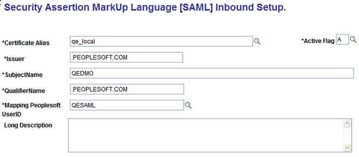 Security Assertion Markup Language [SAML] Inbound Setup page