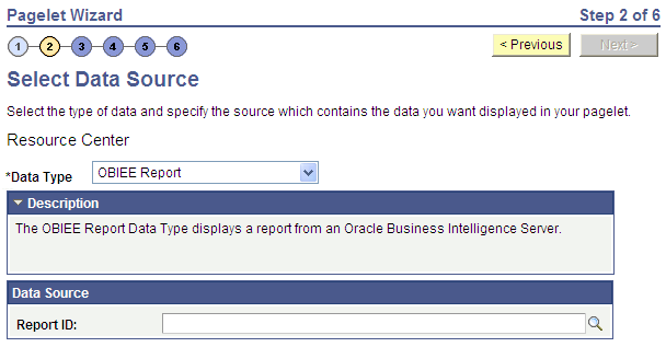 Select Data Source page - OBIEE report