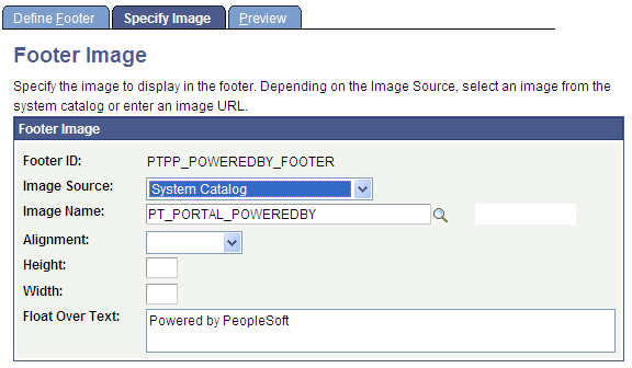 Define Footers - Specify Image page
