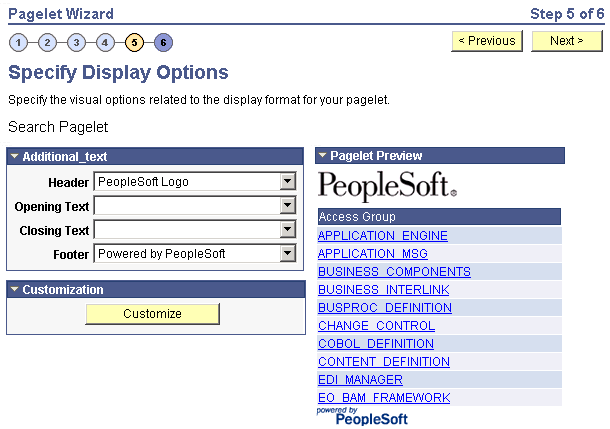Specify Display Options page - Search list display format