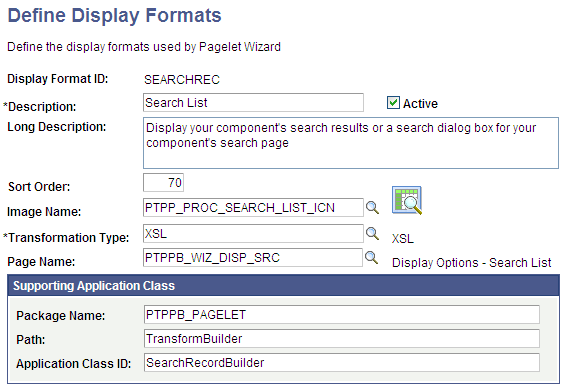 Define Display Formats page