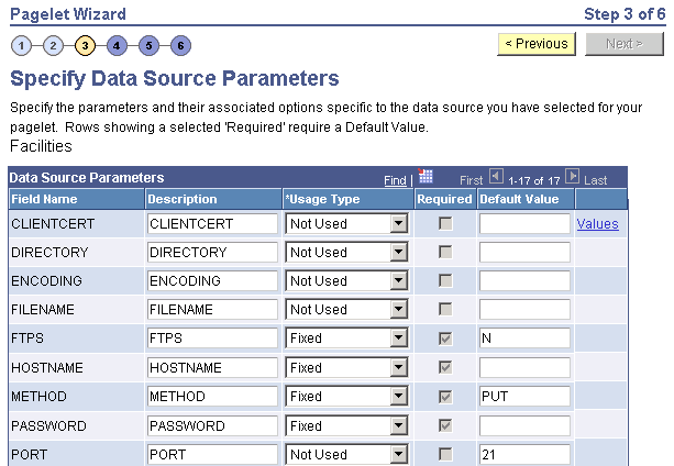 Specify Data Source Parameters page