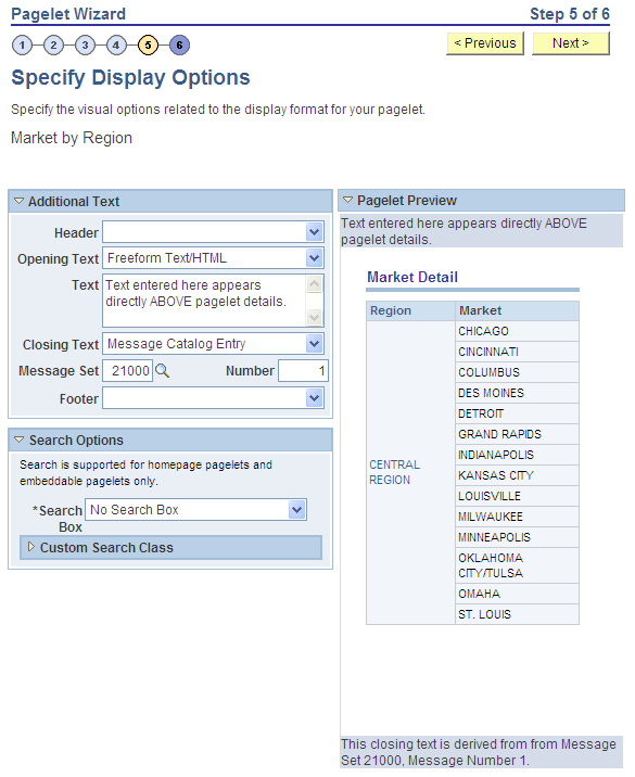 Specify Display Options page - Passthru display format