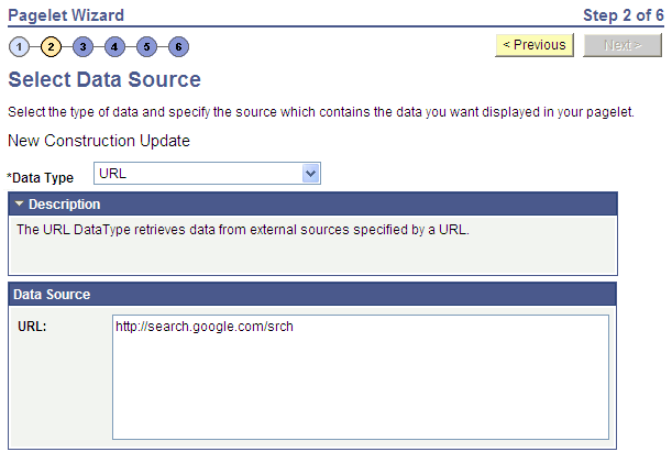 Select Data Source page - URL