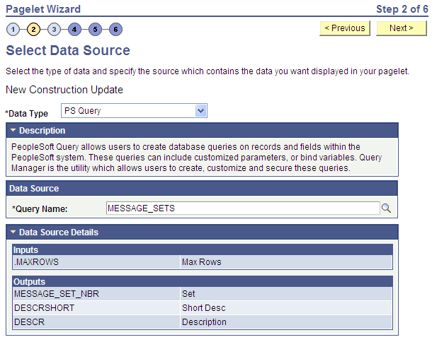 Select Data Source page - PS Query