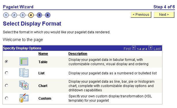 Select Display Format page