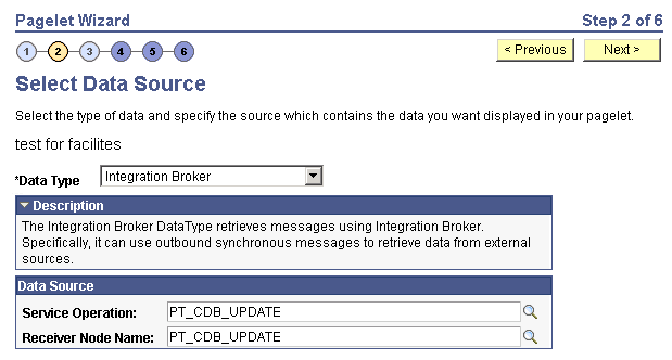 Select Data Source page - Integration Broker