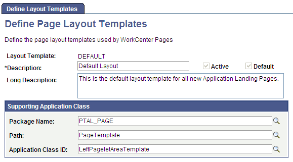 Define Page Layout Templates page