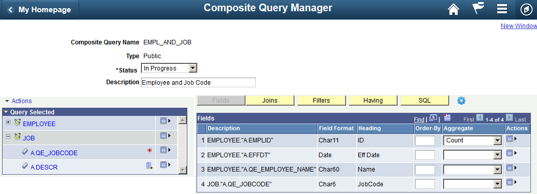 Composite Query Manager page - aggregate Count for the employee ID field