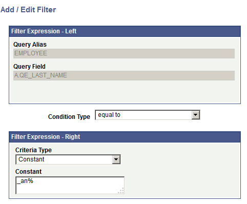 Add / Edit Filter page - value in the Criteria Type drop-down list is set to Constant