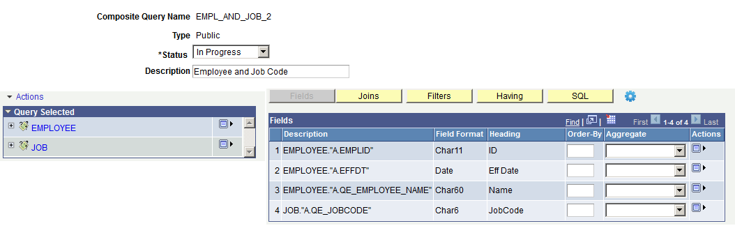 Query Composite Manager page - EMPL_AND_JOB